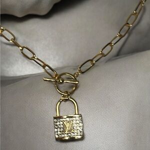 Louis Vuitton Gold Necklace with Padlock Pendant